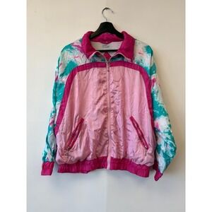 VINTAGE Climate Zone Jacket Womens Medium Pink Teal Colorblock Windbreaker 90s